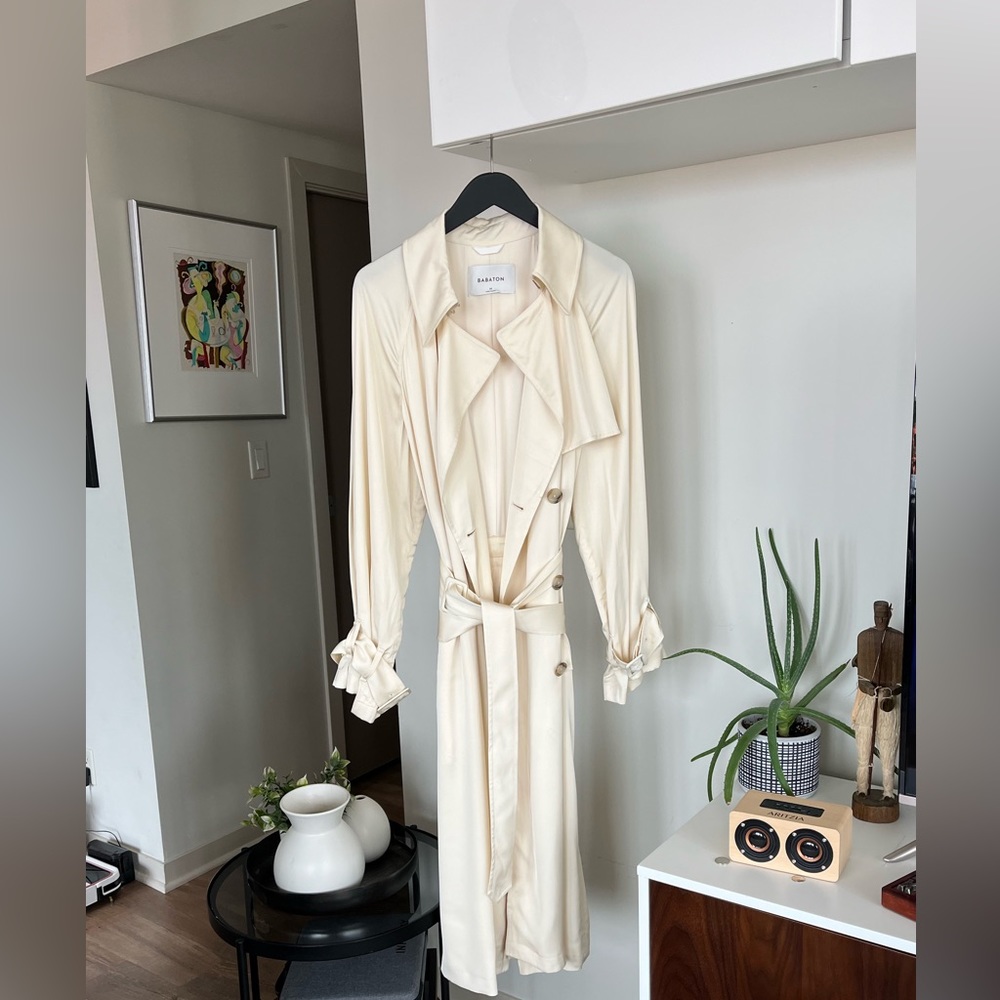 Aritzia Babaton Carson Cream new Trench Business Formal Casual Relaxed Coat Sz S - Picture 6 of 10